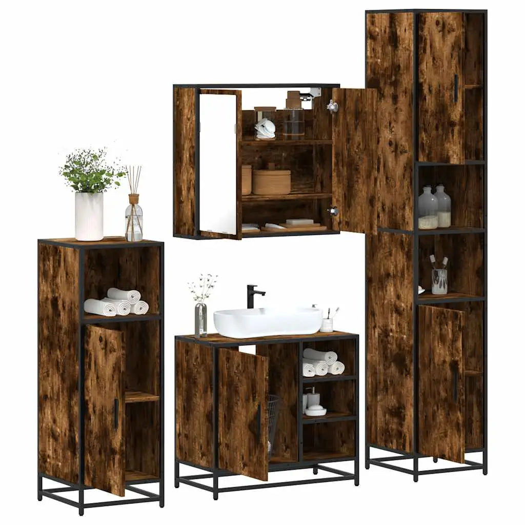 Ensemble meubles salle de bain 4 pcs chêne fumé bois ingénierie - XIOS