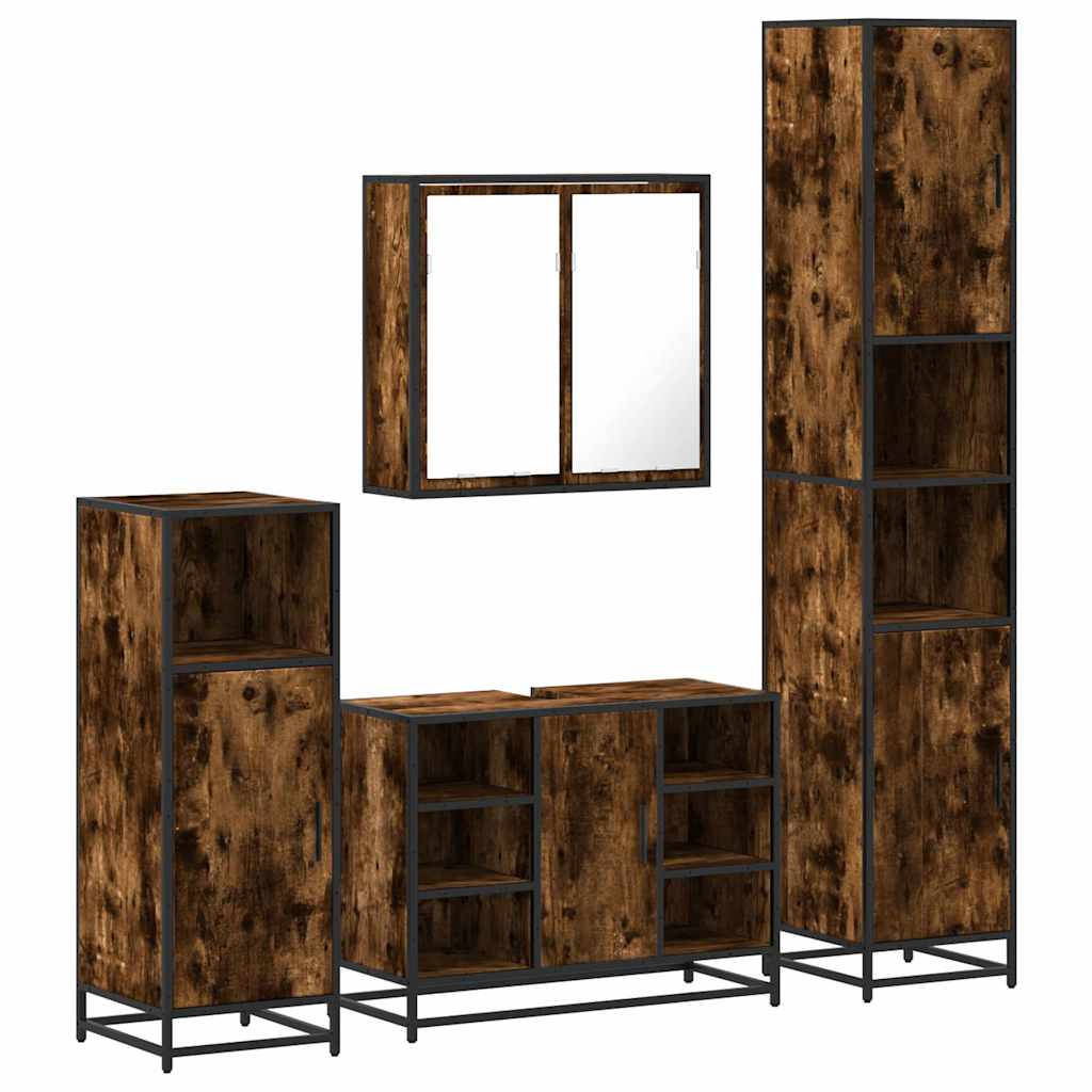 Ensemble meubles salle de bain 4 pcs chêne fumé bois ingénierie