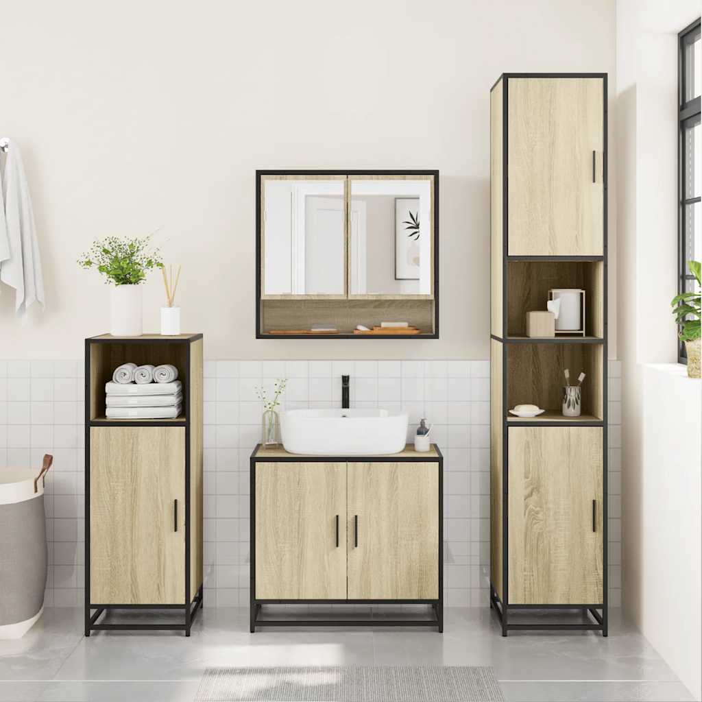 Ensemble de meubles de salle de bain 4 pcs chêne sonoma