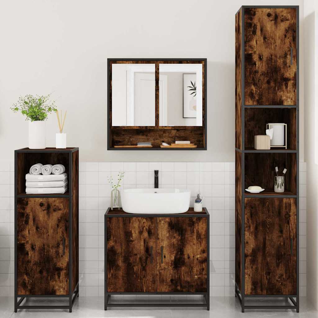 Ensemble meubles salle de bain 4 pcs chêne fumé bois ingénierie
