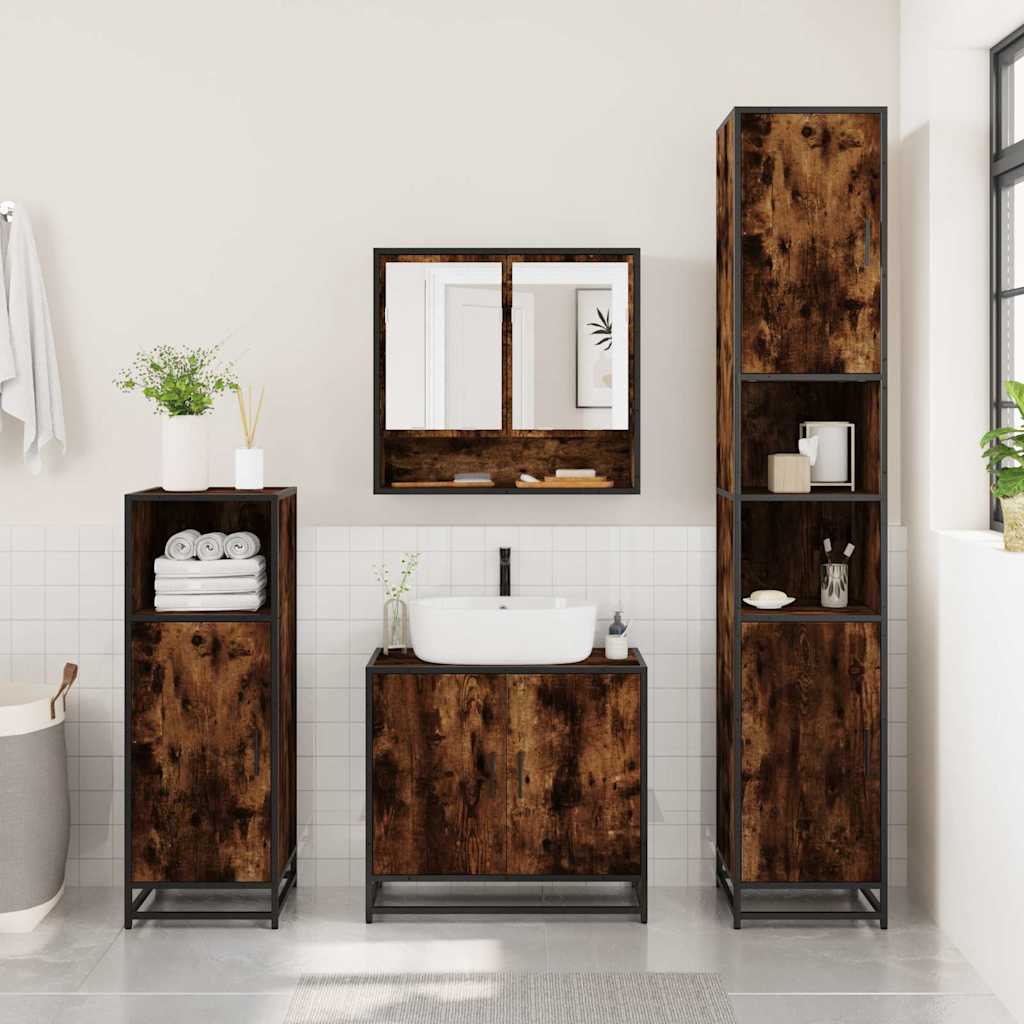 Ensemble meubles salle de bain 4 pcs chêne fumé bois ingénierie