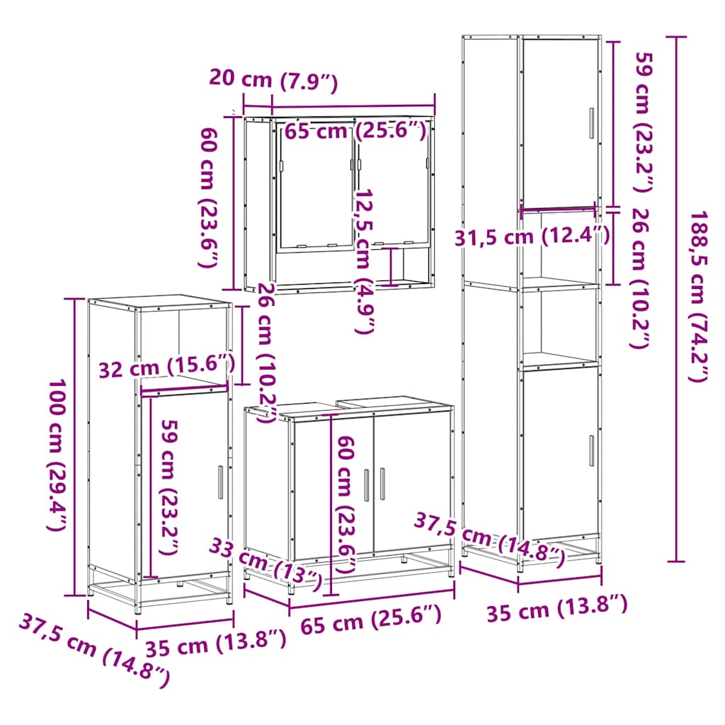 Ensemble meubles salle de bain 4 pcs chêne fumé bois ingénierie