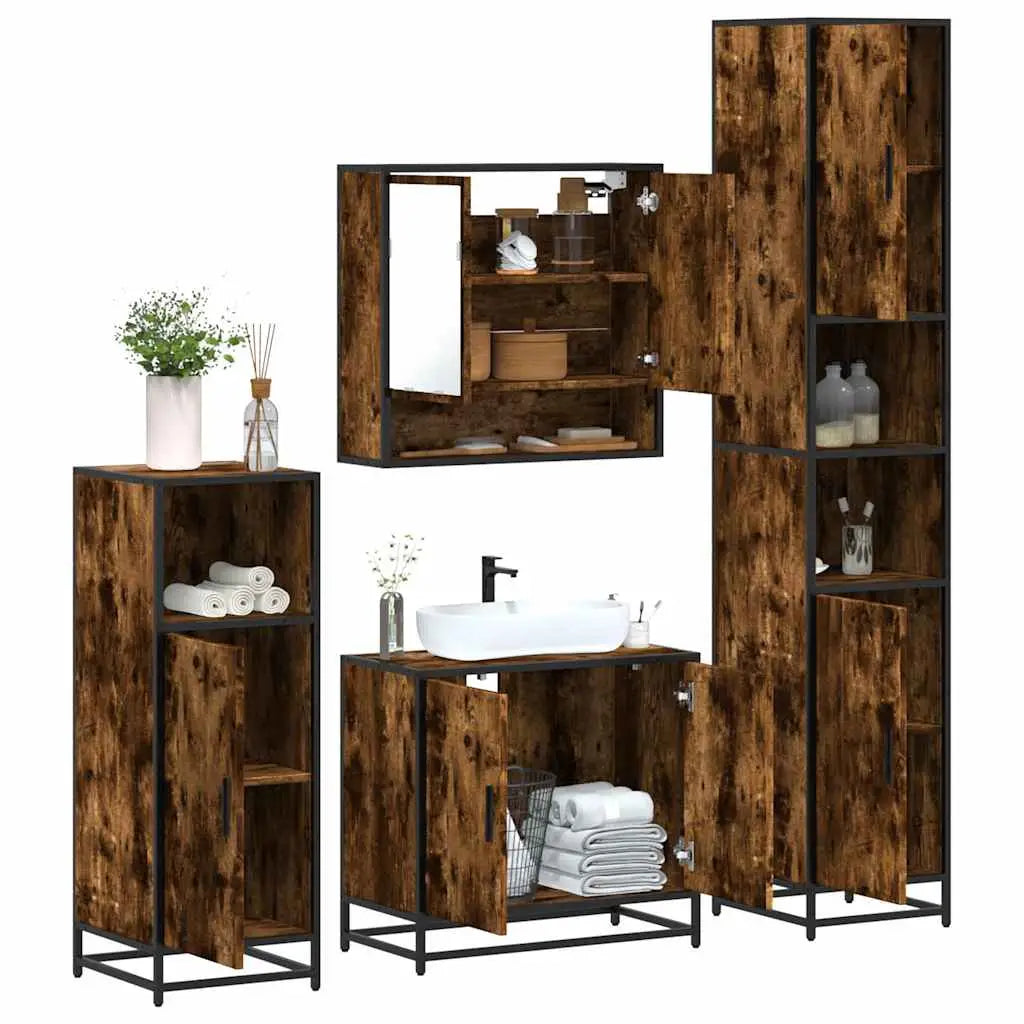 Ensemble meubles salle de bain 4 pcs chêne fumé bois ingénierie - XIOS