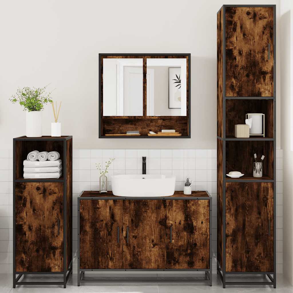 Ensemble meubles salle de bain 4 pcs chêne fumé bois ingénierie