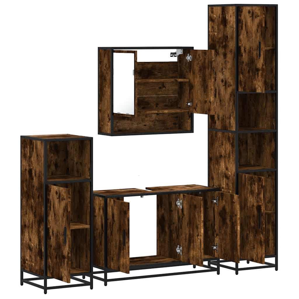 Ensemble meubles salle de bain 4 pcs chêne fumé bois ingénierie