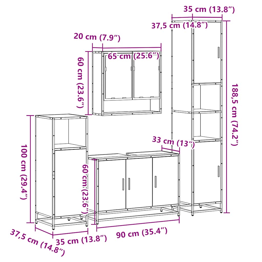 Ensemble meubles salle de bain 4 pcs chêne fumé bois ingénierie
