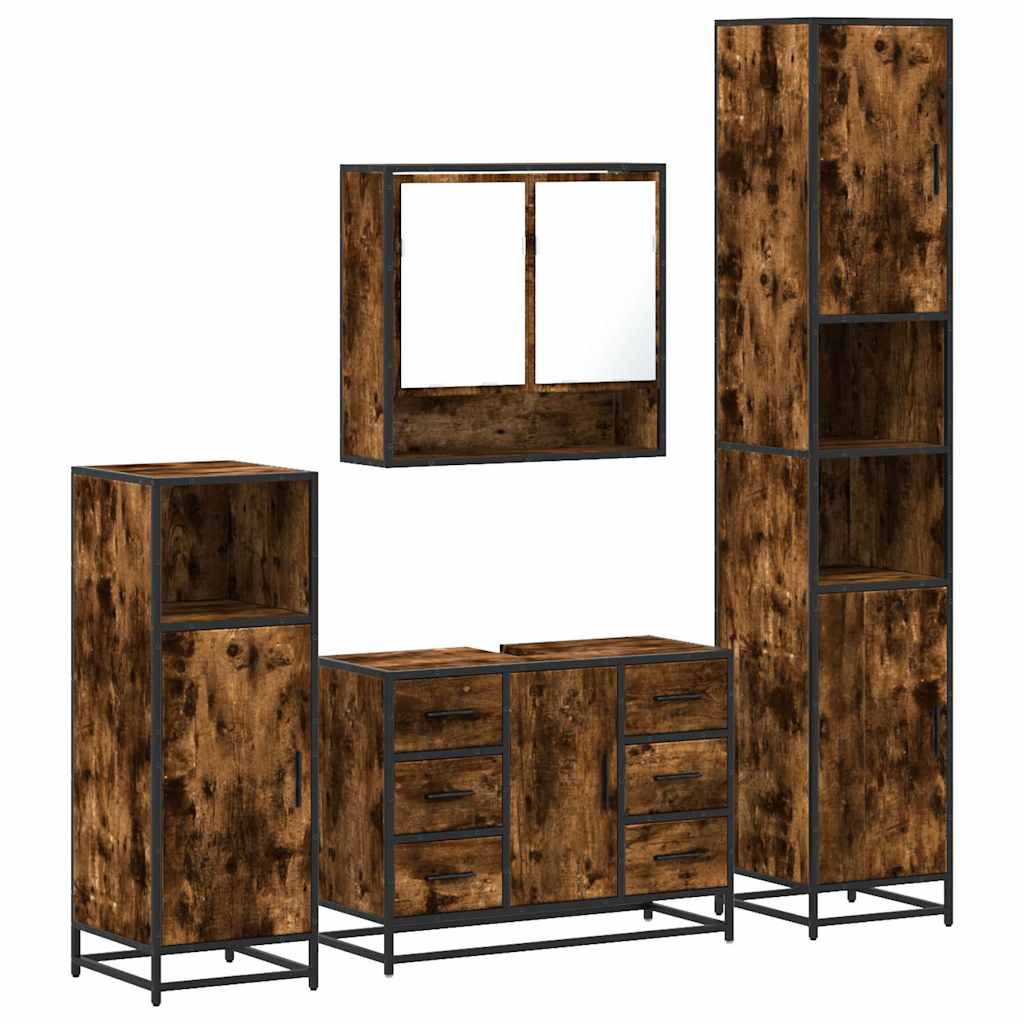 Ensemble meubles salle de bain 4 pcs chêne fumé bois ingénierie