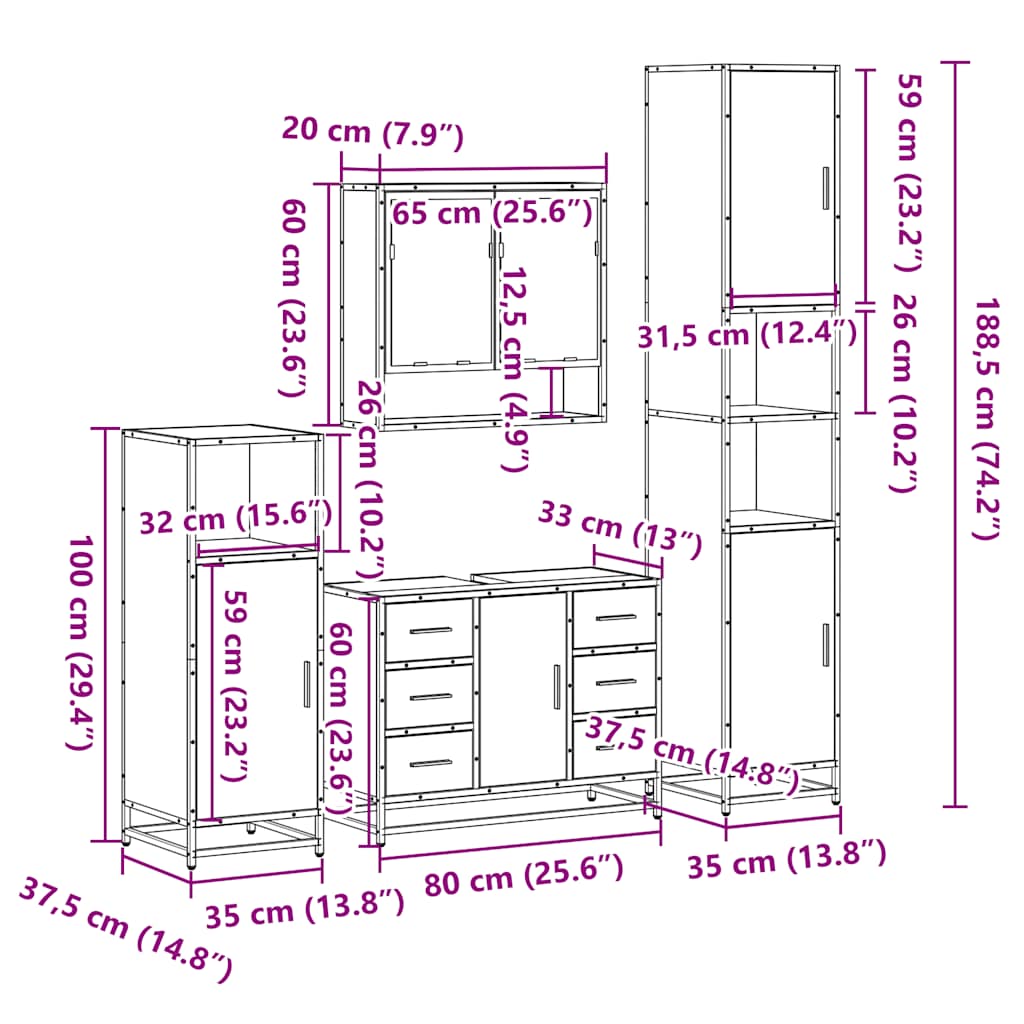 Ensemble meubles salle de bain 4 pcs chêne fumé bois ingénierie