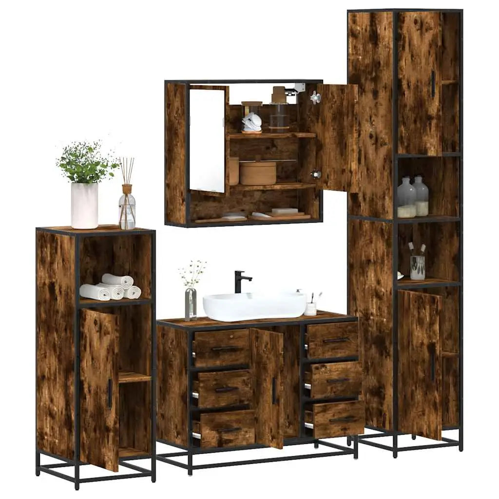 Ensemble meubles salle de bain 4 pcs chêne fumé bois ingénierie - XIOS