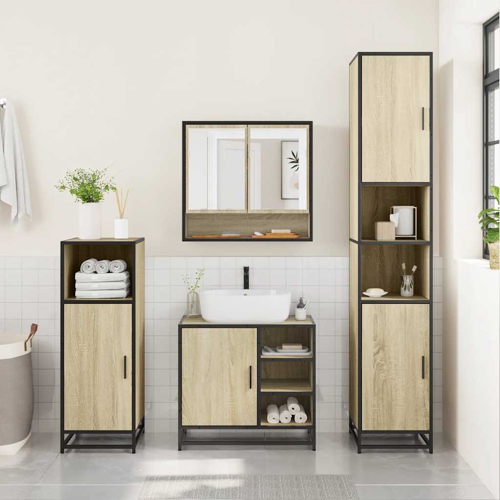 Ensemble de meubles de salle de bain 4 pcs chêne sonoma
