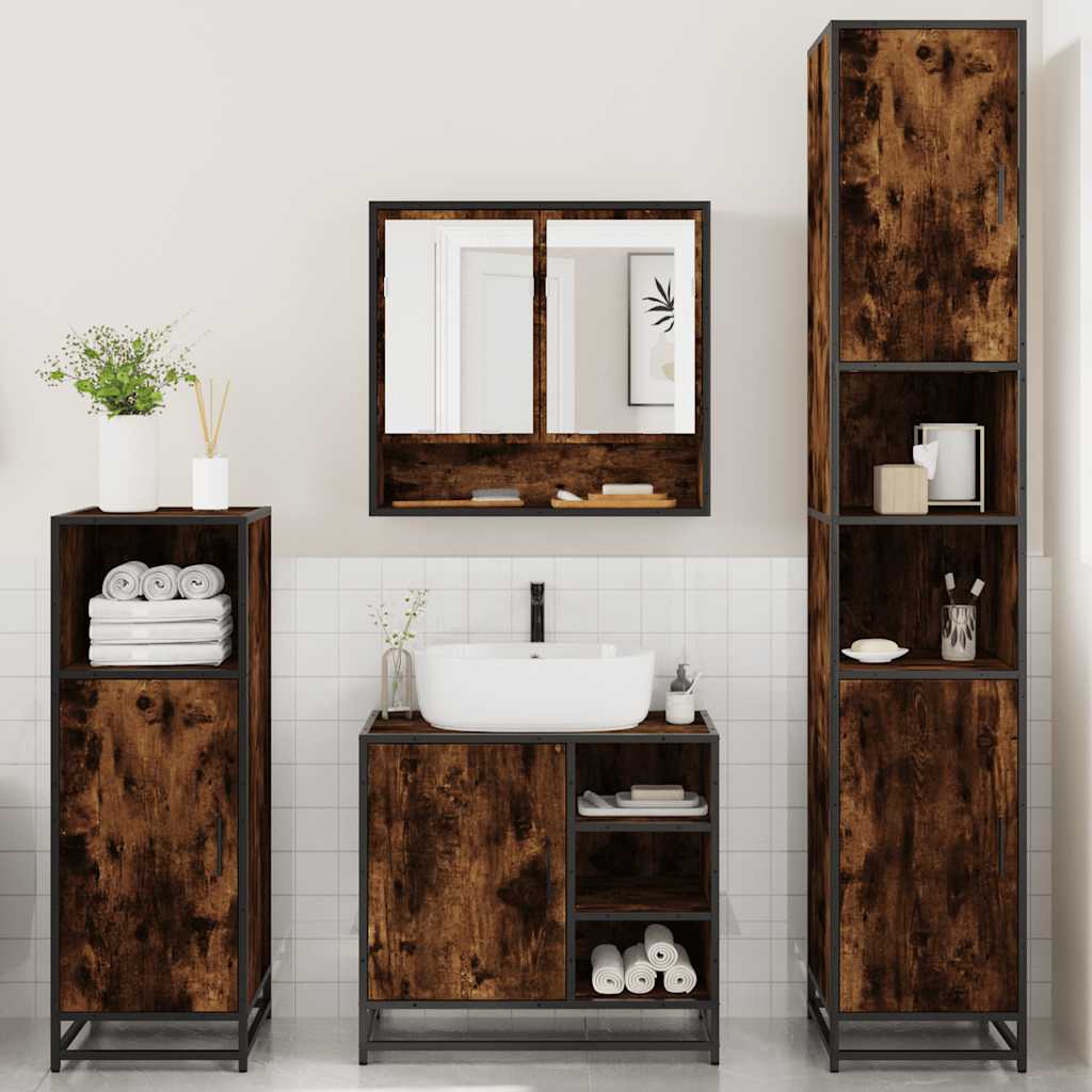 Ensemble meubles salle de bain 4 pcs chêne fumé bois ingénierie