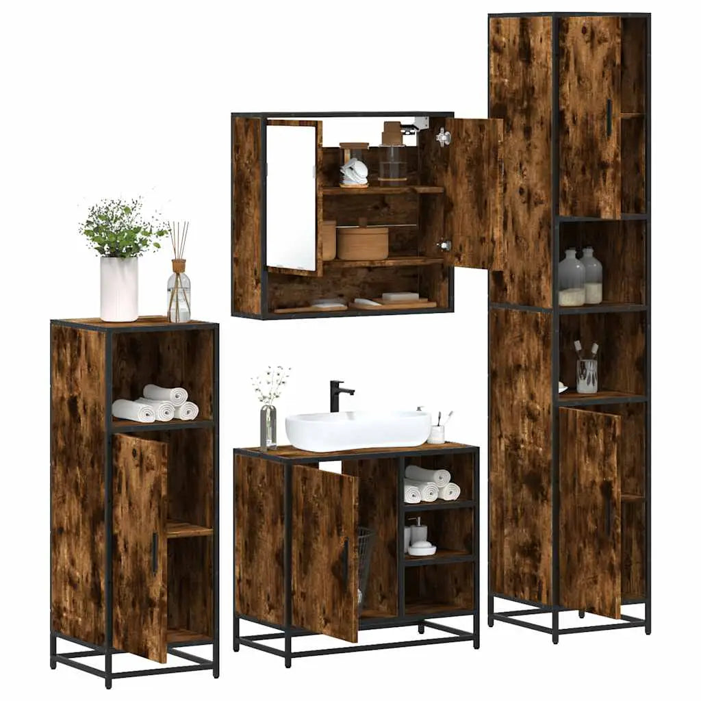 Ensemble meubles salle de bain 4 pcs chêne fumé bois ingénierie - XIOS