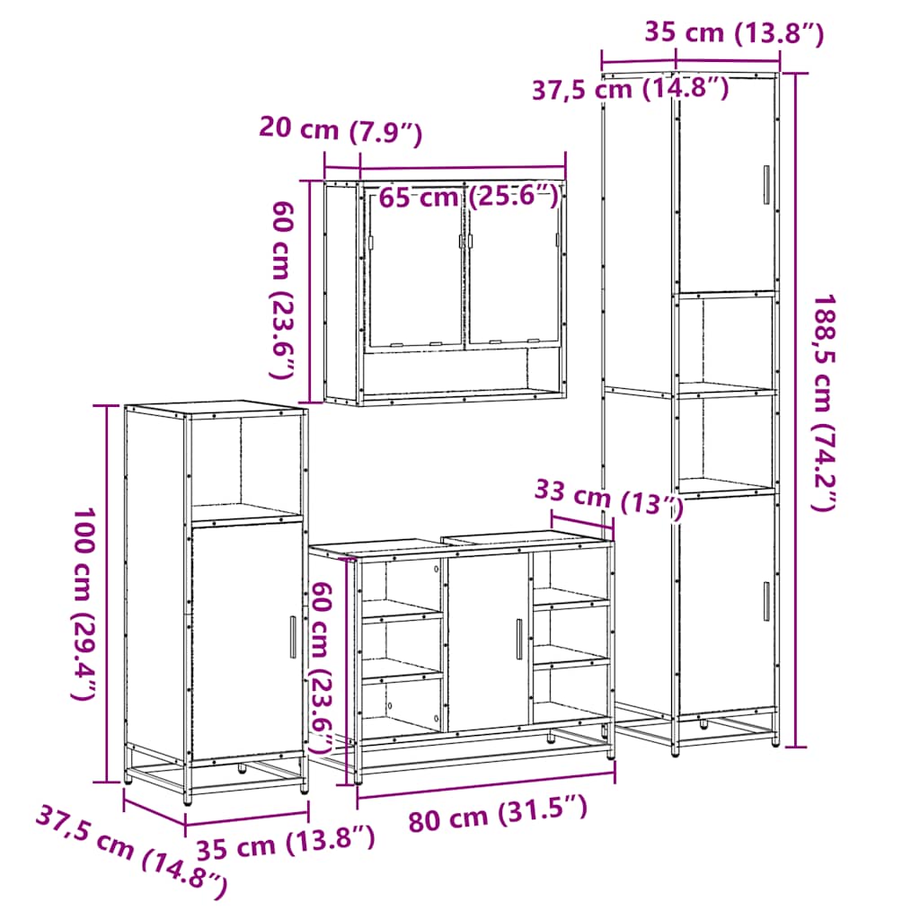 Ensemble de meubles de salle de bain 4 pcs chêne sonoma