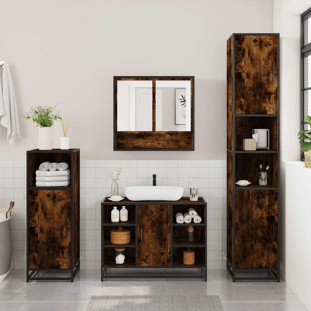 Ensemble meubles salle de bain 4 pcs chêne fumé bois ingénierie