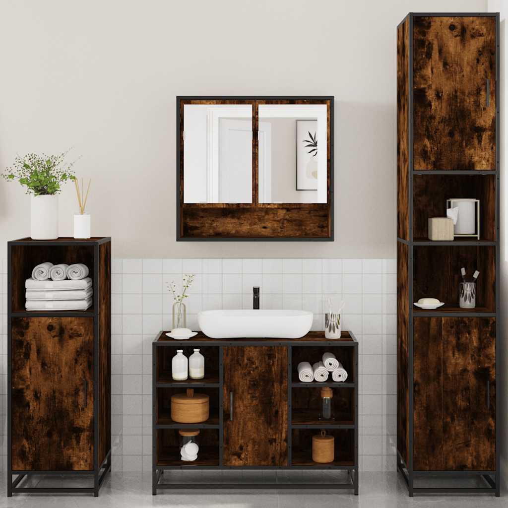 Ensemble meubles salle de bain 4 pcs chêne fumé bois ingénierie