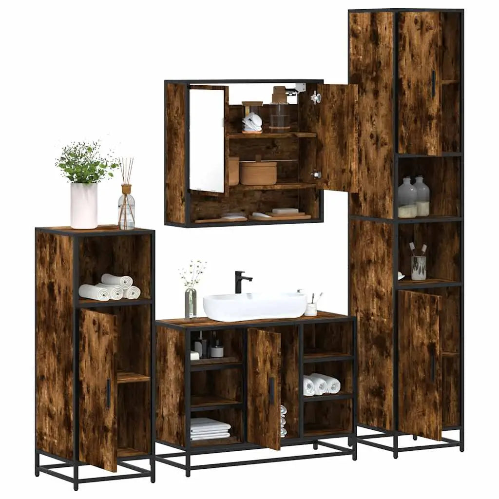 Ensemble meubles salle de bain 4 pcs chêne fumé bois ingénierie - XIOS