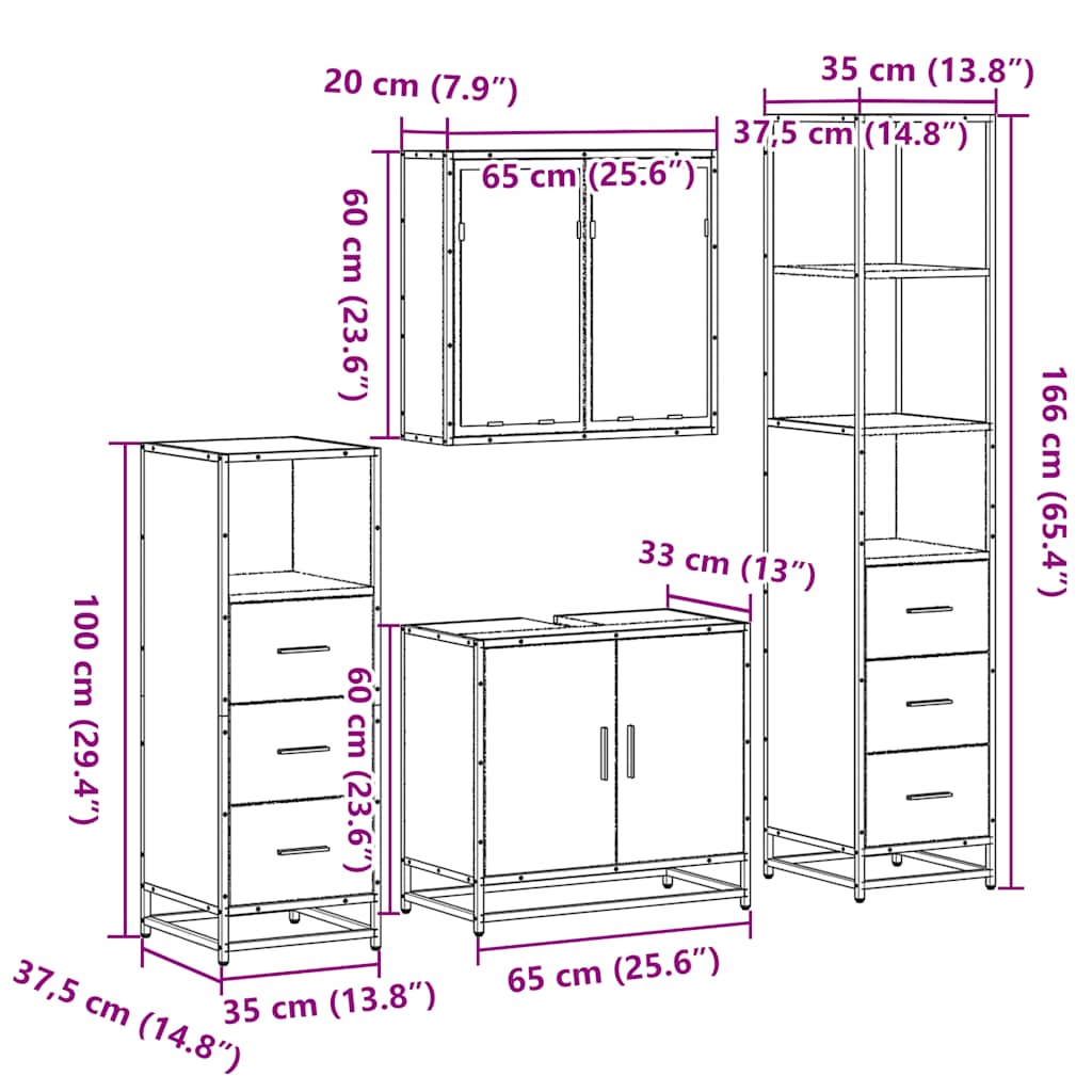 Ensemble de meubles de salle de bain 4 pcs chêne sonoma