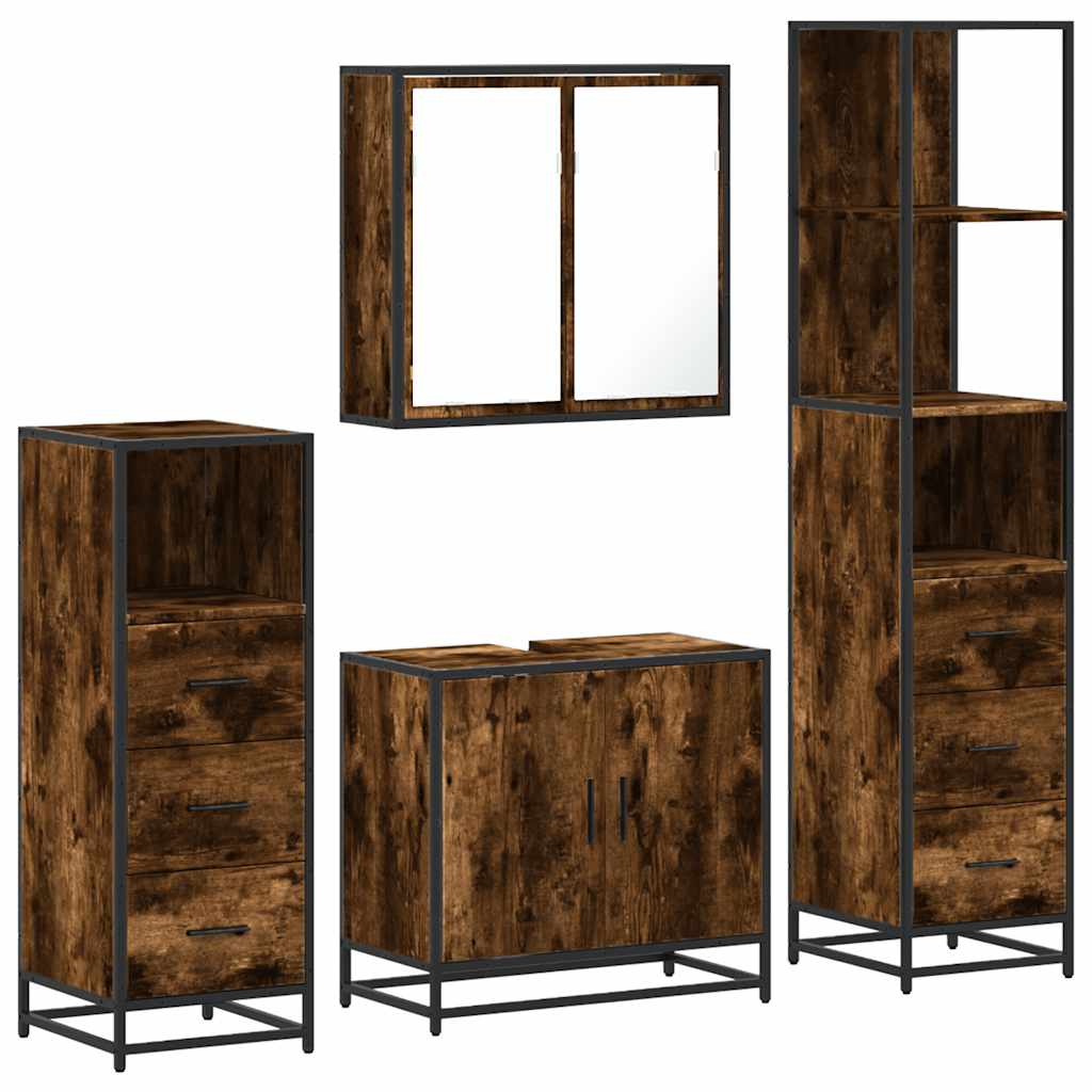 Ensemble meubles salle de bain 4 pcs chêne fumé bois ingénierie