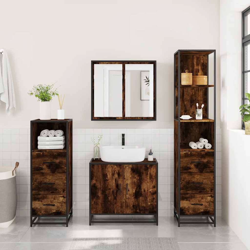 Ensemble meubles salle de bain 4 pcs chêne fumé bois ingénierie