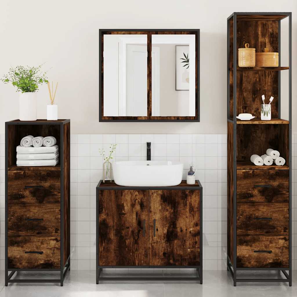 Ensemble meubles salle de bain 4 pcs chêne fumé bois ingénierie