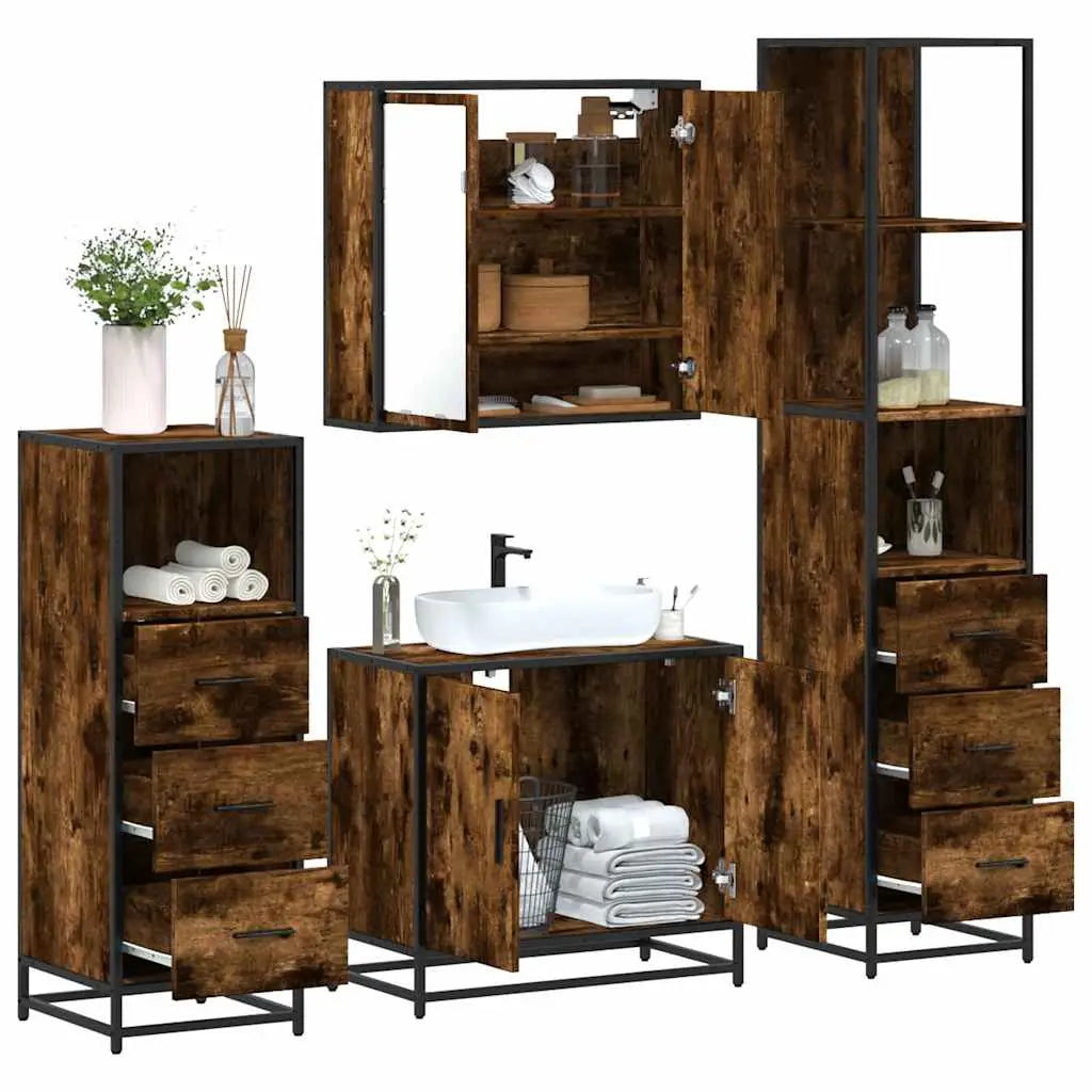 Ensemble meubles salle de bain 4 pcs chêne fumé bois ingénierie - XIOS