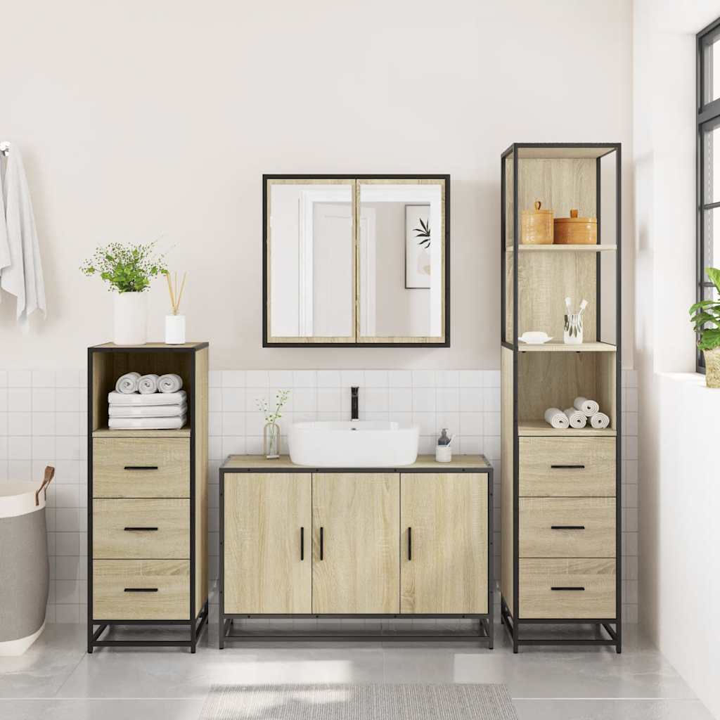 Ensemble de meubles de salle de bain 4 pcs chêne sonoma