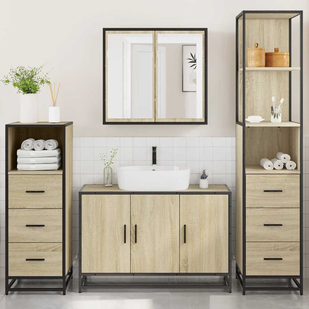 Ensemble de meubles de salle de bain 4 pcs chêne sonoma