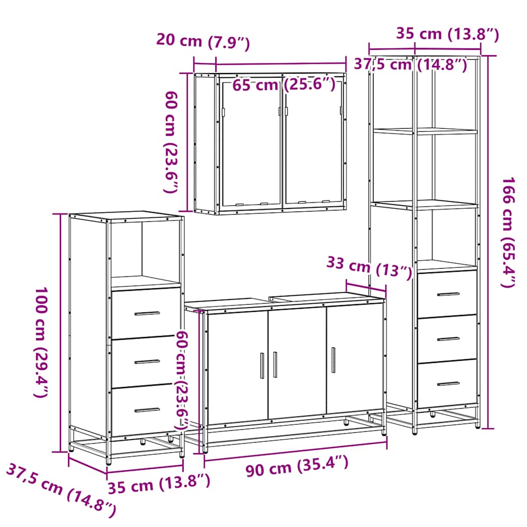 Ensemble de meubles de salle de bain 4 pcs chêne sonoma