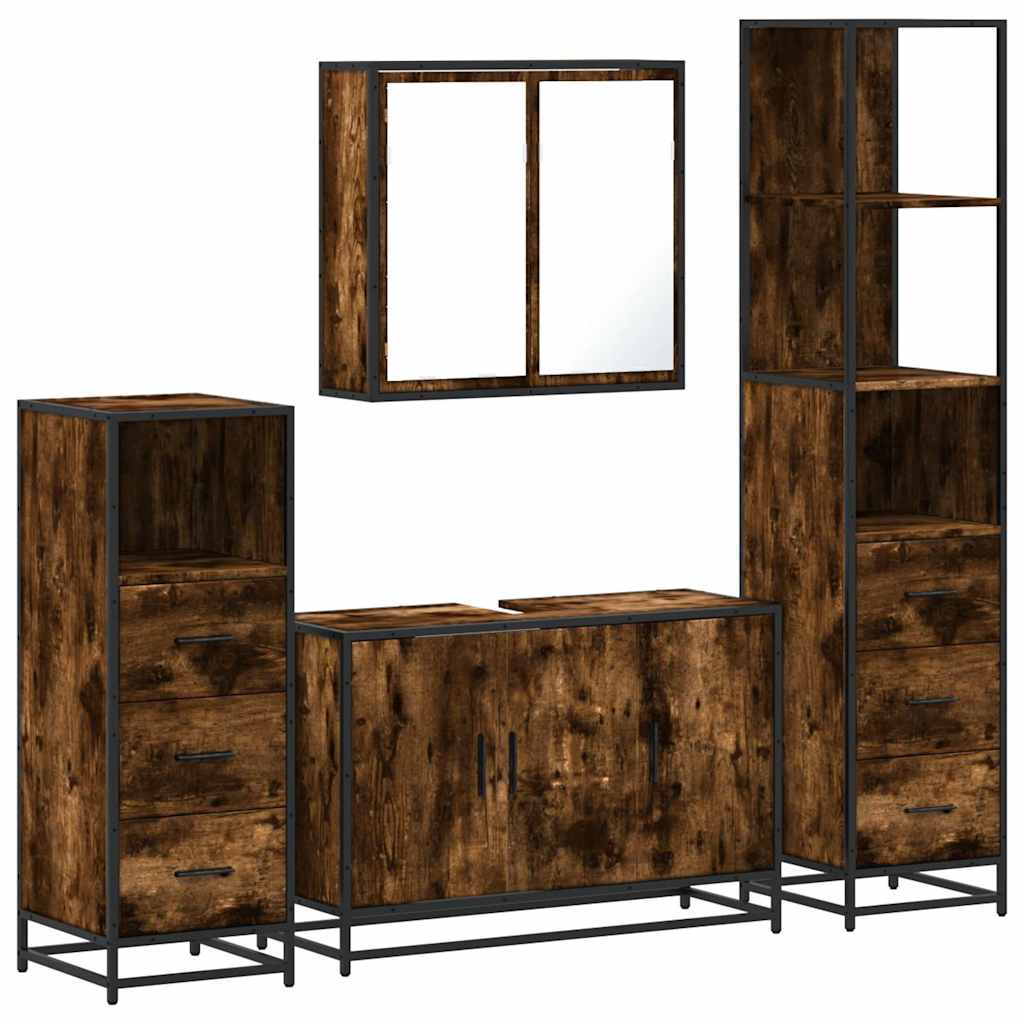 Ensemble meubles salle de bain 4 pcs chêne fumé bois ingénierie