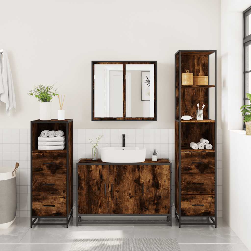 Ensemble meubles salle de bain 4 pcs chêne fumé bois ingénierie