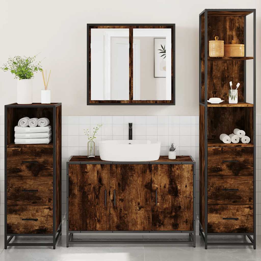 Ensemble meubles salle de bain 4 pcs chêne fumé bois ingénierie