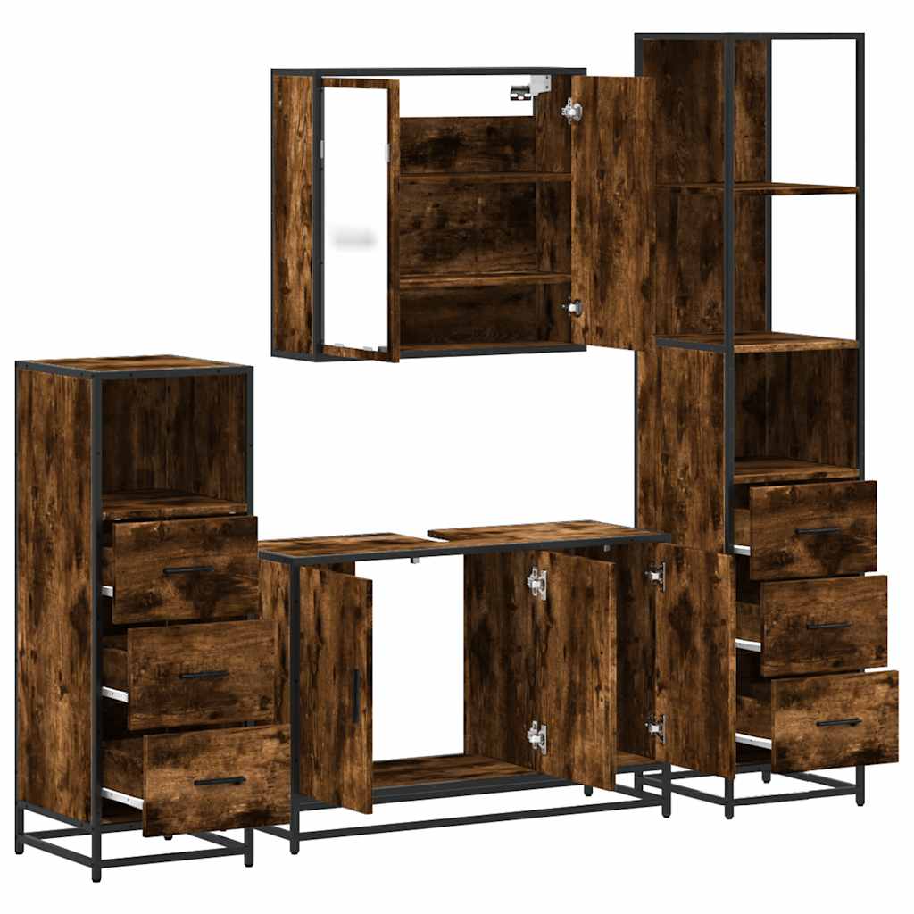 Ensemble meubles salle de bain 4 pcs chêne fumé bois ingénierie