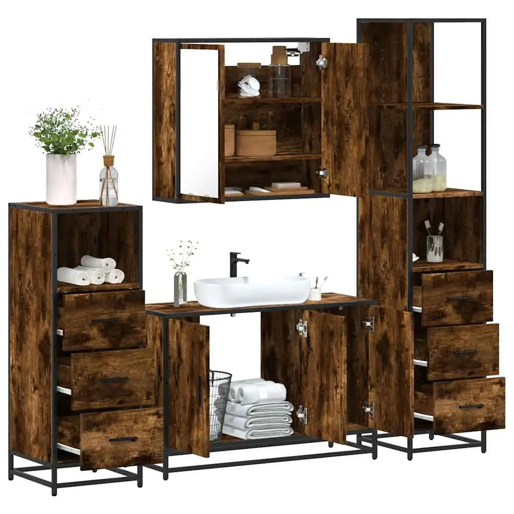 Ensemble meubles salle de bain 4 pcs chêne fumé bois ingénierie - XIOS