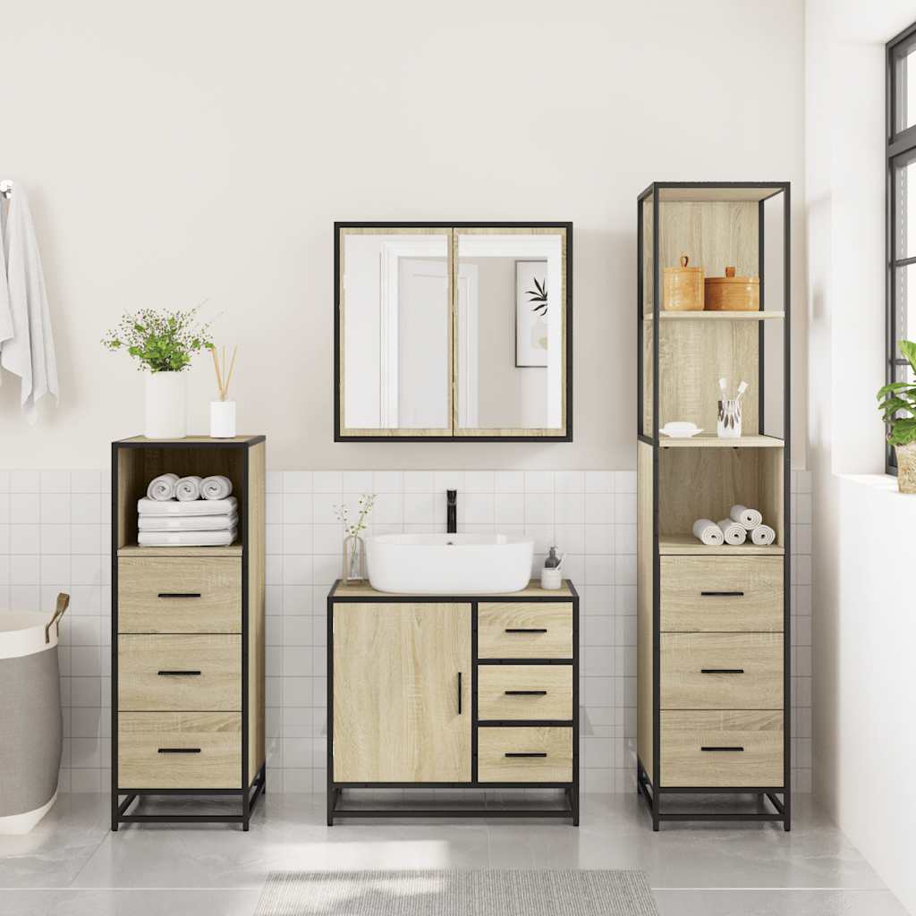 Ensemble de meubles de salle de bain 4 pcs chêne sonoma