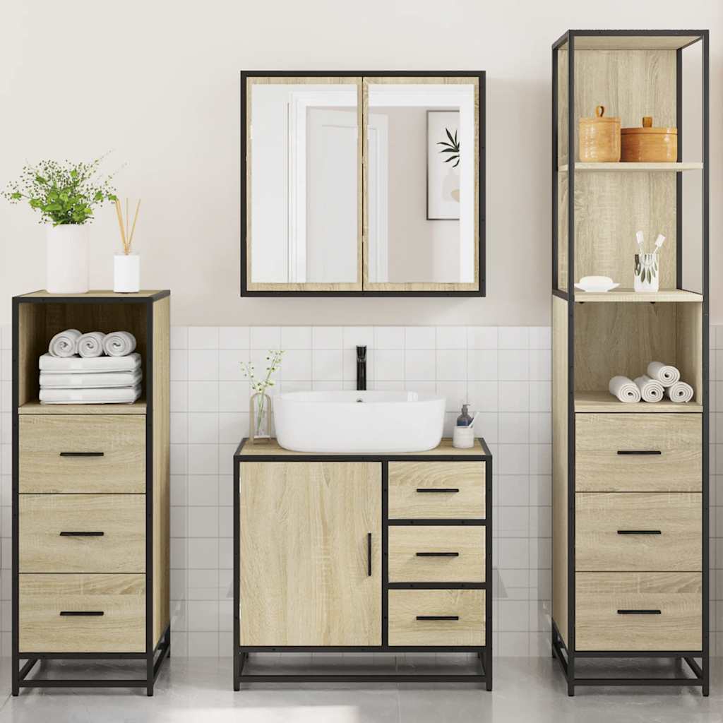 Ensemble de meubles de salle de bain 4 pcs chêne sonoma