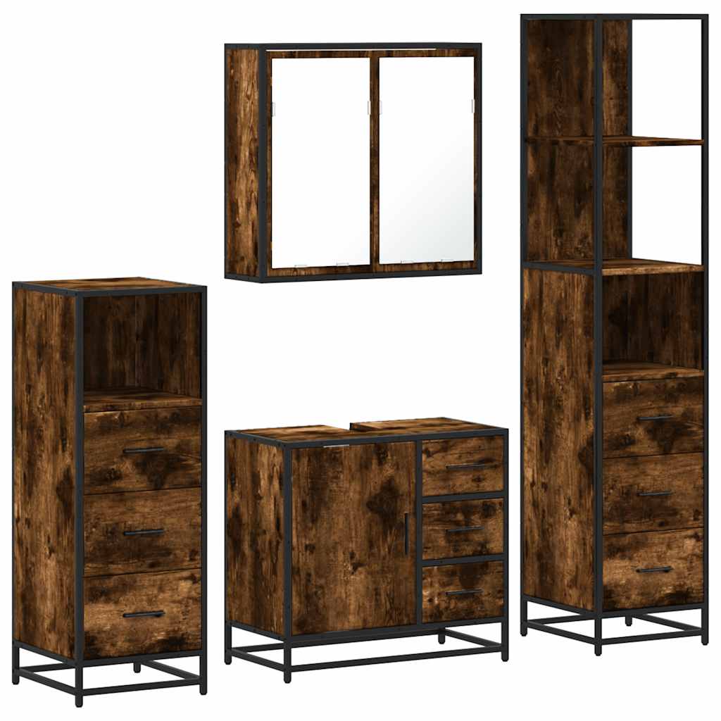 Ensemble meubles salle de bain 4 pcs chêne fumé bois ingénierie