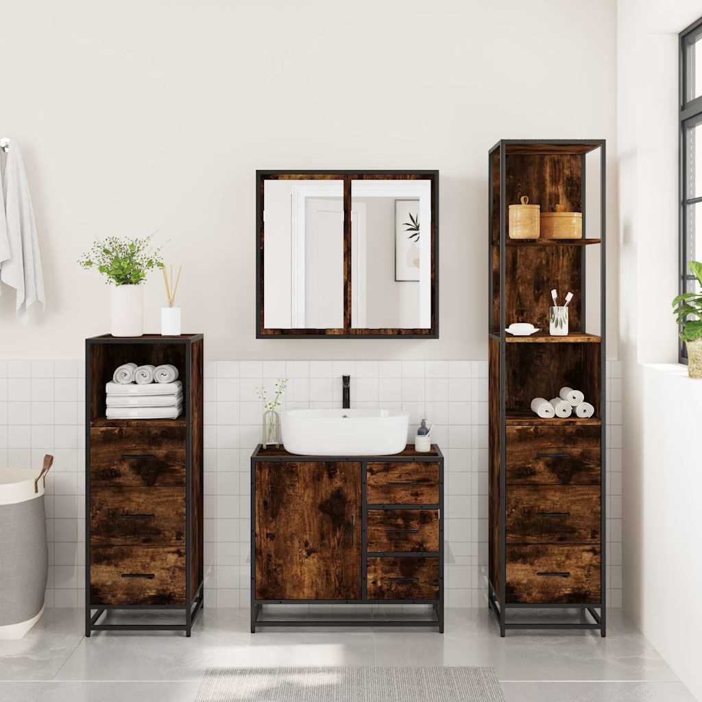 Ensemble meubles salle de bain 4 pcs chêne fumé bois ingénierie