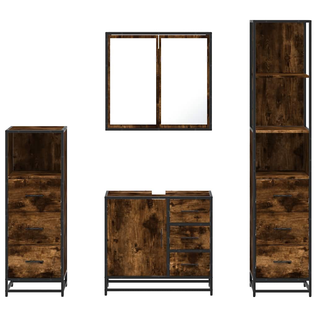 Ensemble meubles salle de bain 4 pcs chêne fumé bois ingénierie