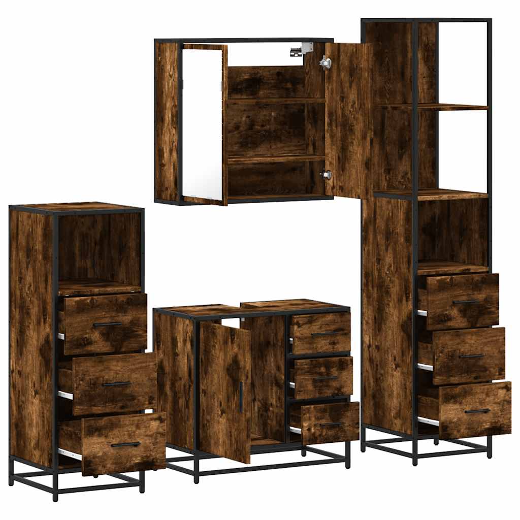 Ensemble meubles salle de bain 4 pcs chêne fumé bois ingénierie