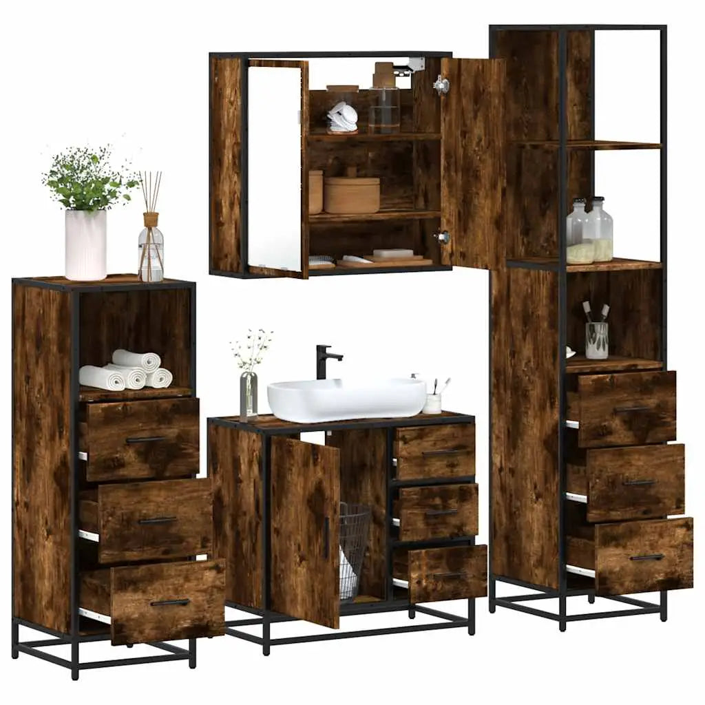 Ensemble meubles salle de bain 4 pcs chêne fumé bois ingénierie - XIOS
