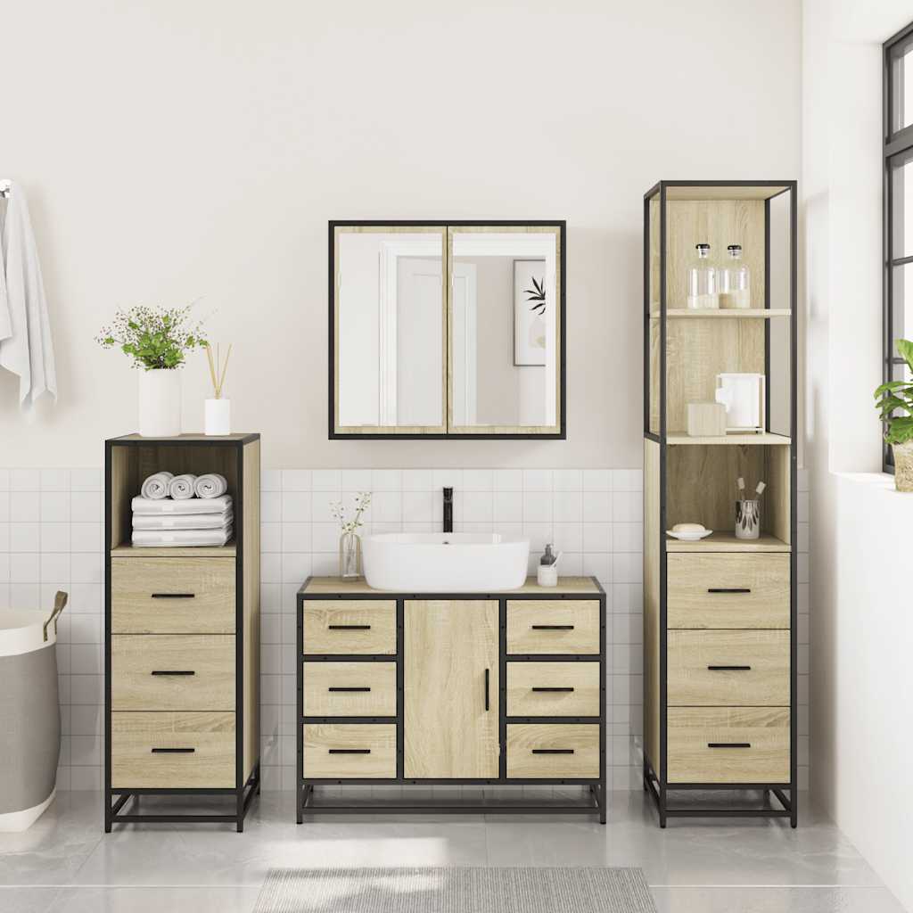 Ensemble de meubles de salle de bain 4 pcs chêne sonoma