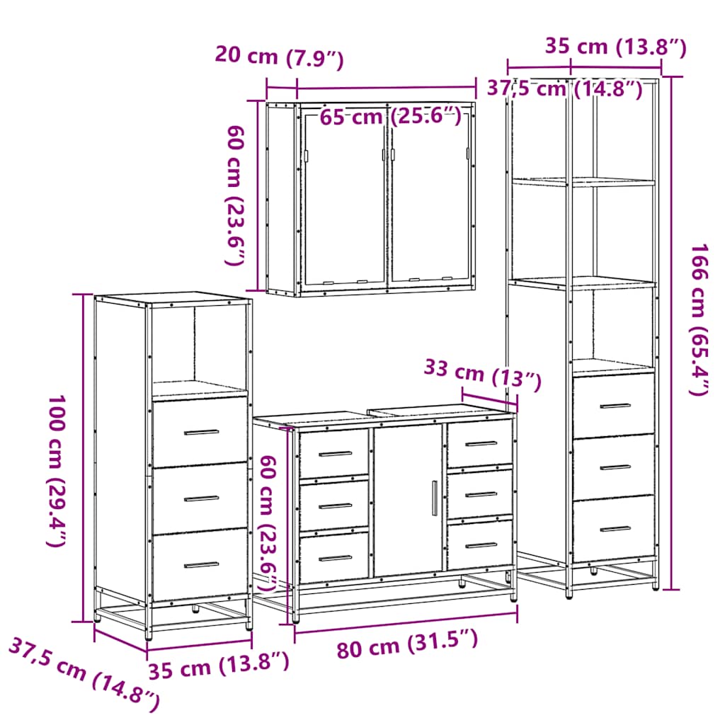 Ensemble de meubles de salle de bain 4 pcs chêne sonoma