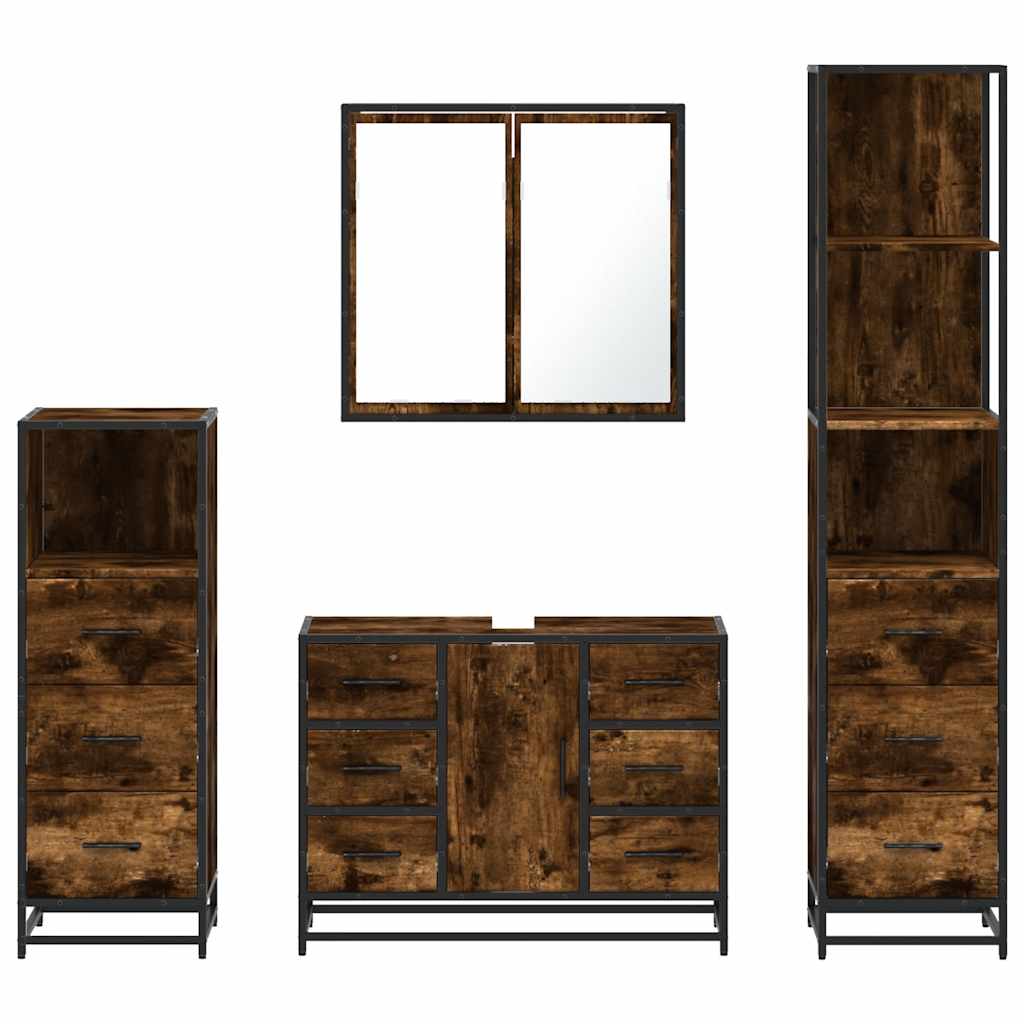 Ensemble meubles salle de bain 4 pcs chêne fumé bois ingénierie