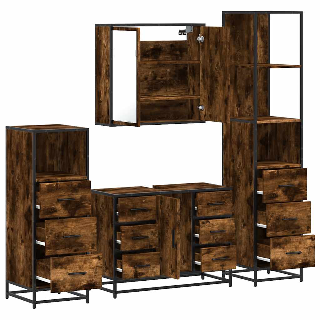 Ensemble meubles salle de bain 4 pcs chêne fumé bois ingénierie
