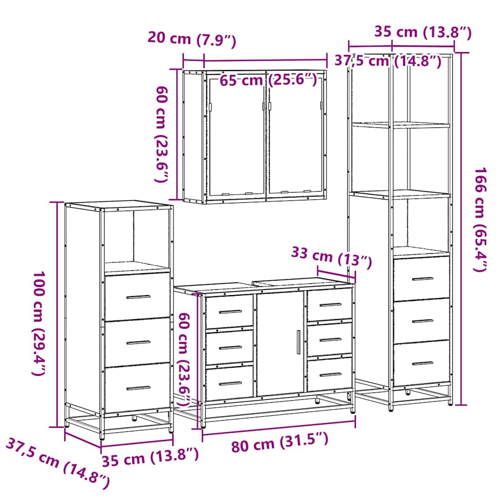 Ensemble meubles salle de bain 4 pcs chêne fumé bois ingénierie