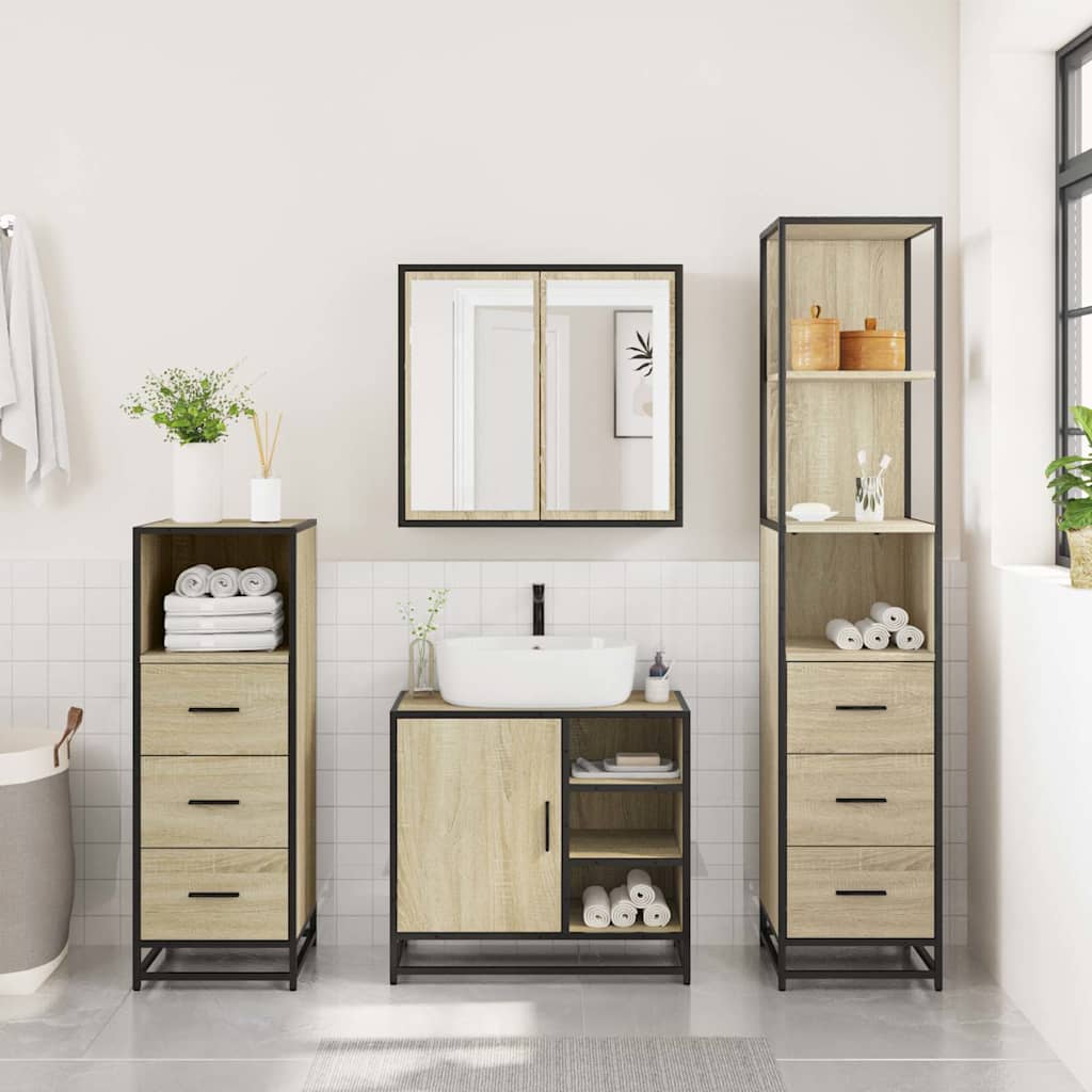 Ensemble de meubles de salle de bain 4 pcs chêne sonoma
