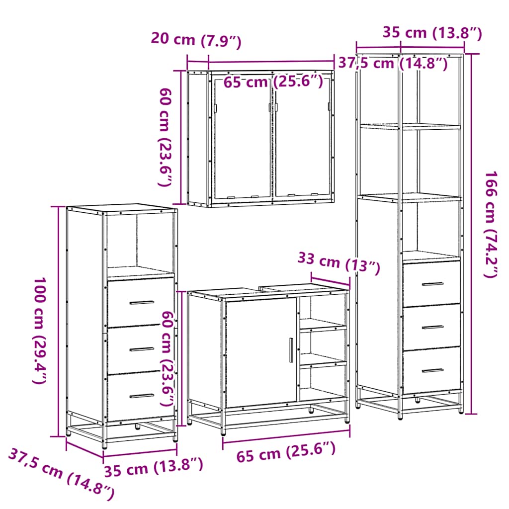 Ensemble de meubles de salle de bain 4 pcs chêne sonoma