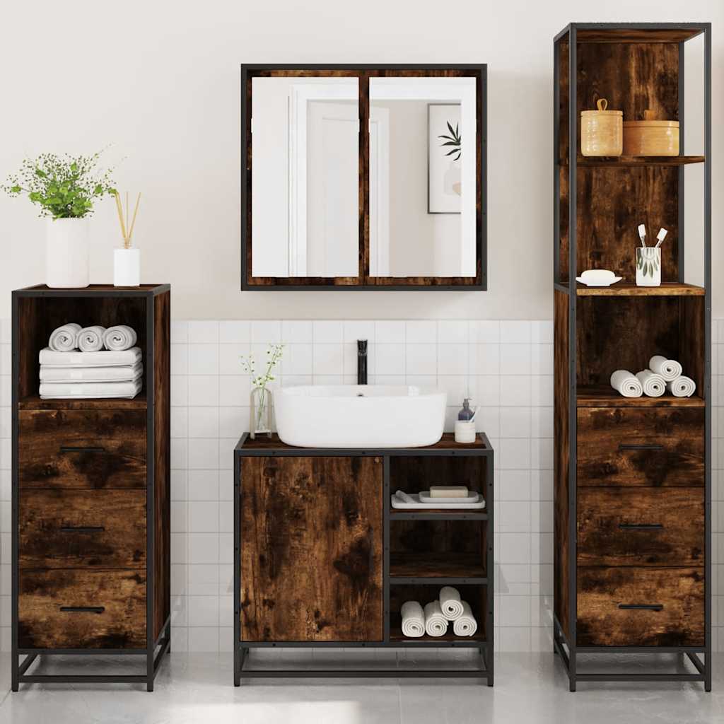 Ensemble meubles salle de bain 4 pcs chêne fumé bois ingénierie