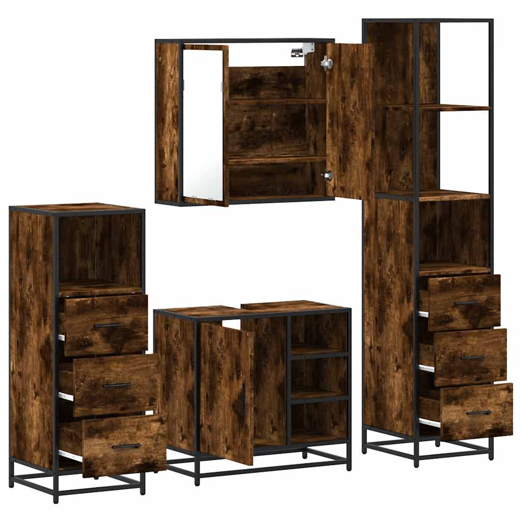 Ensemble meubles salle de bain 4 pcs chêne fumé bois ingénierie
