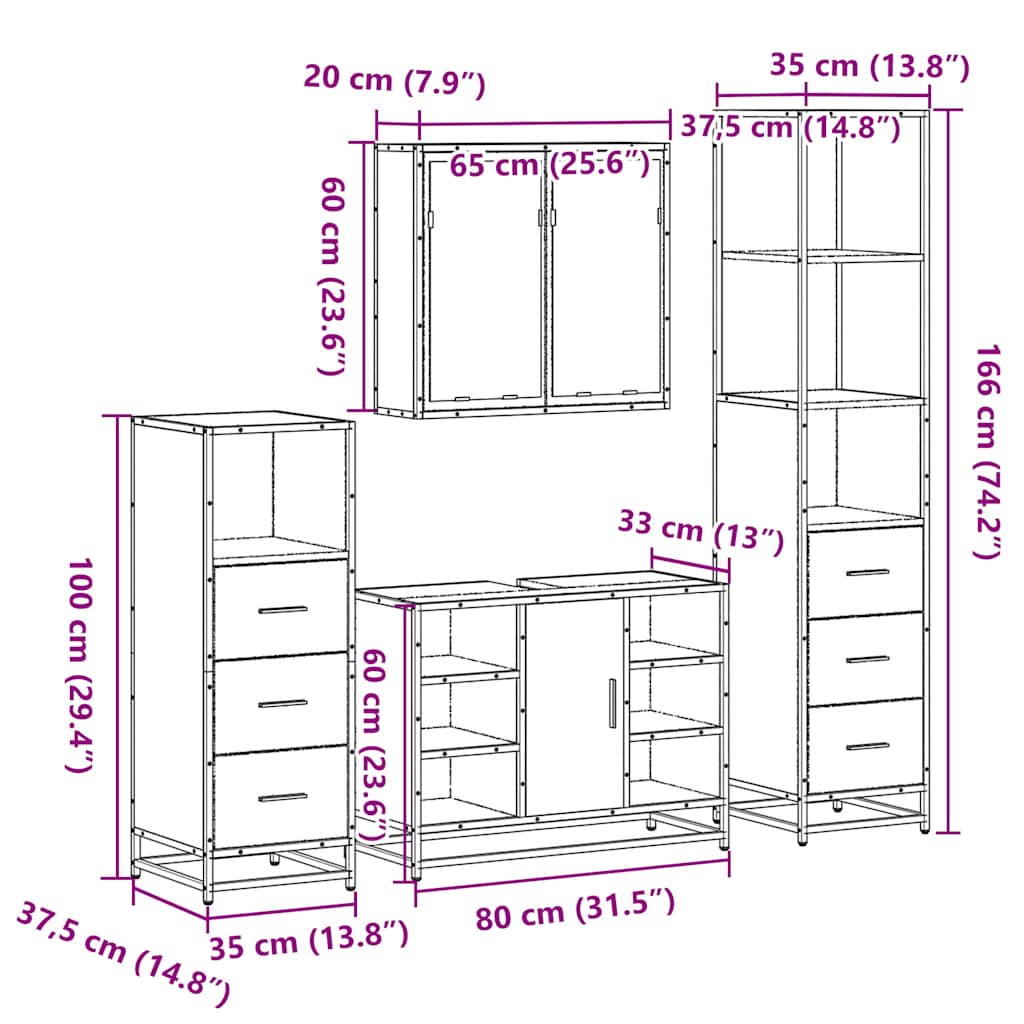 Ensemble de meubles de salle de bain 4 pcs chêne sonoma
